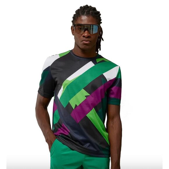 NWT J. Lindeberg Mens Flag‎ T-Shirt, Green Patchwork, Large - Picture 1 of 6